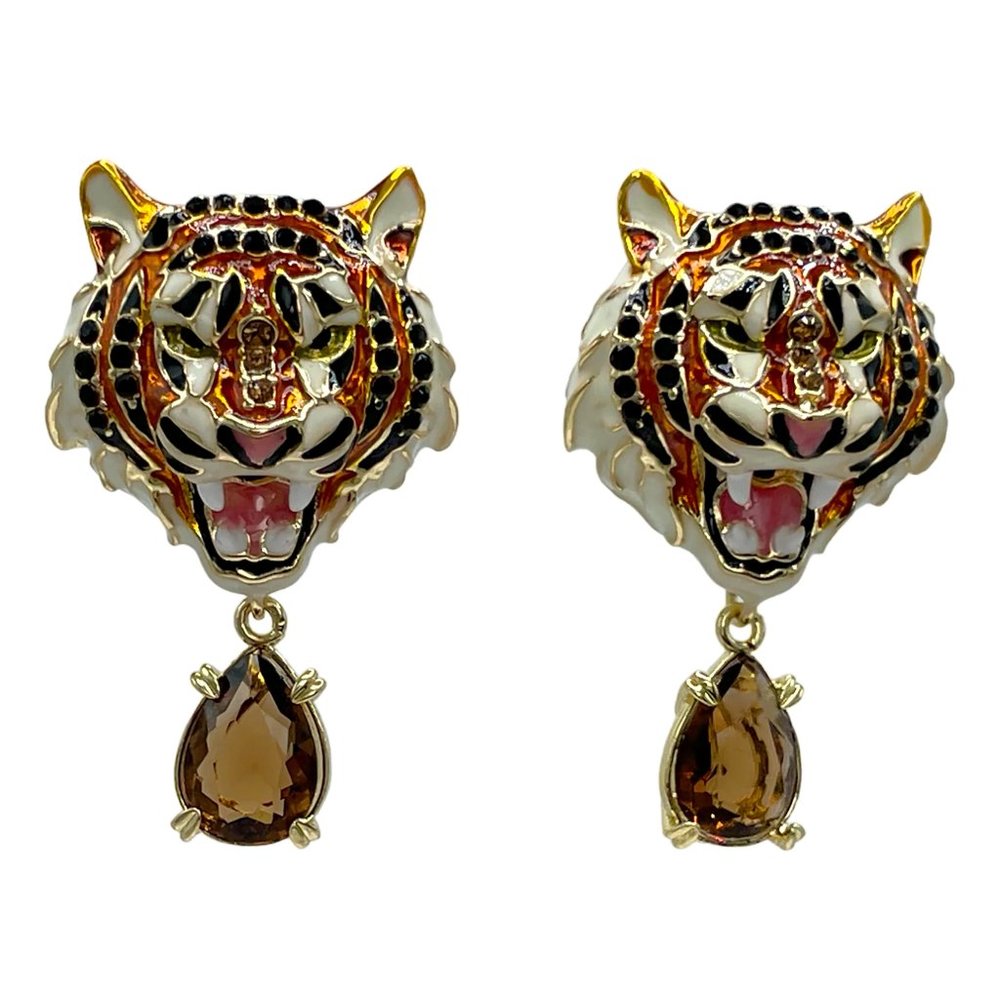 Ritzy Couture DeLuxe Bengal Tiger Earrings - Tiger Stripe Design, 22k Gold Plate